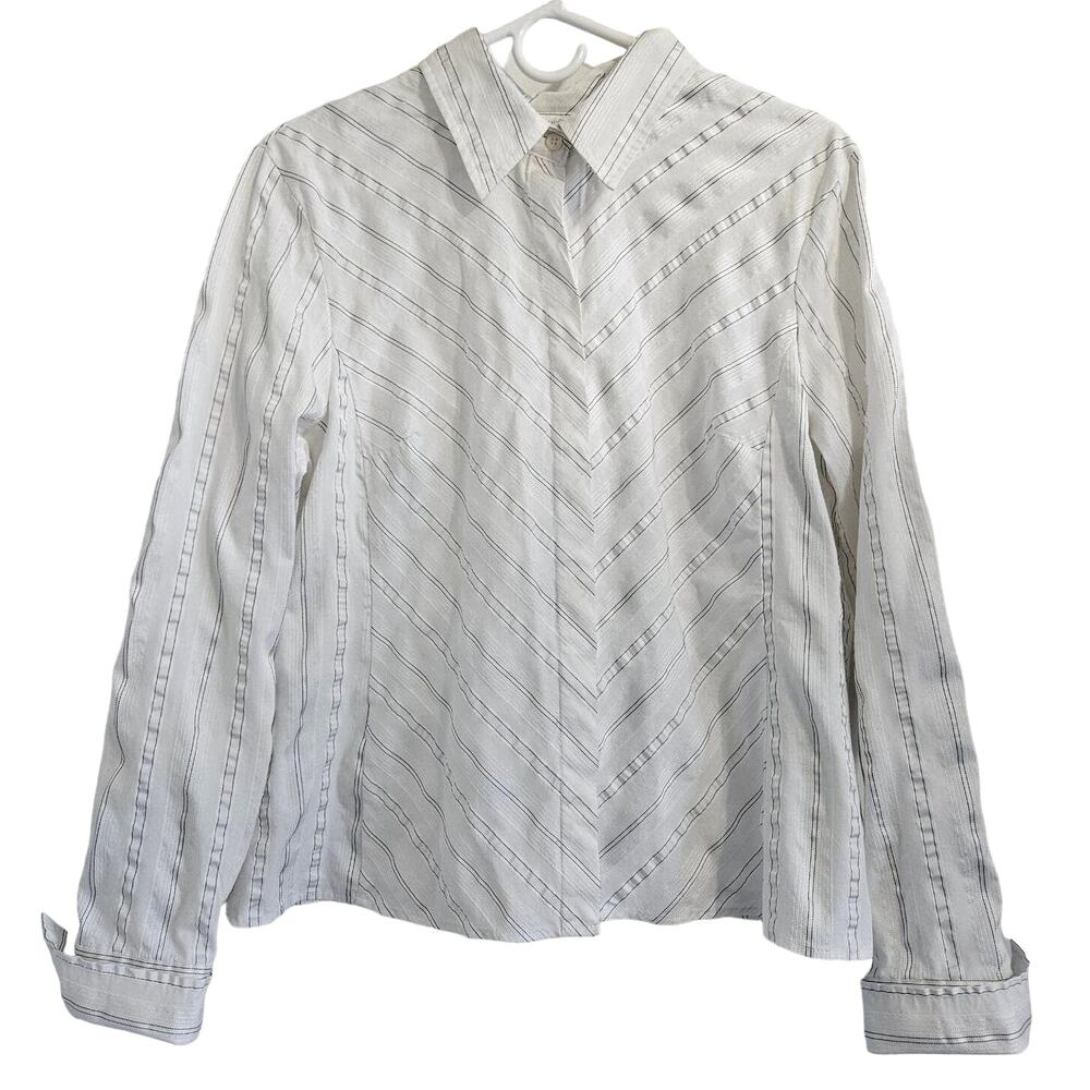 Worthington Stretch Long Sleeve Nautical Pinstripe Button Down Shirt Size 18 EUC